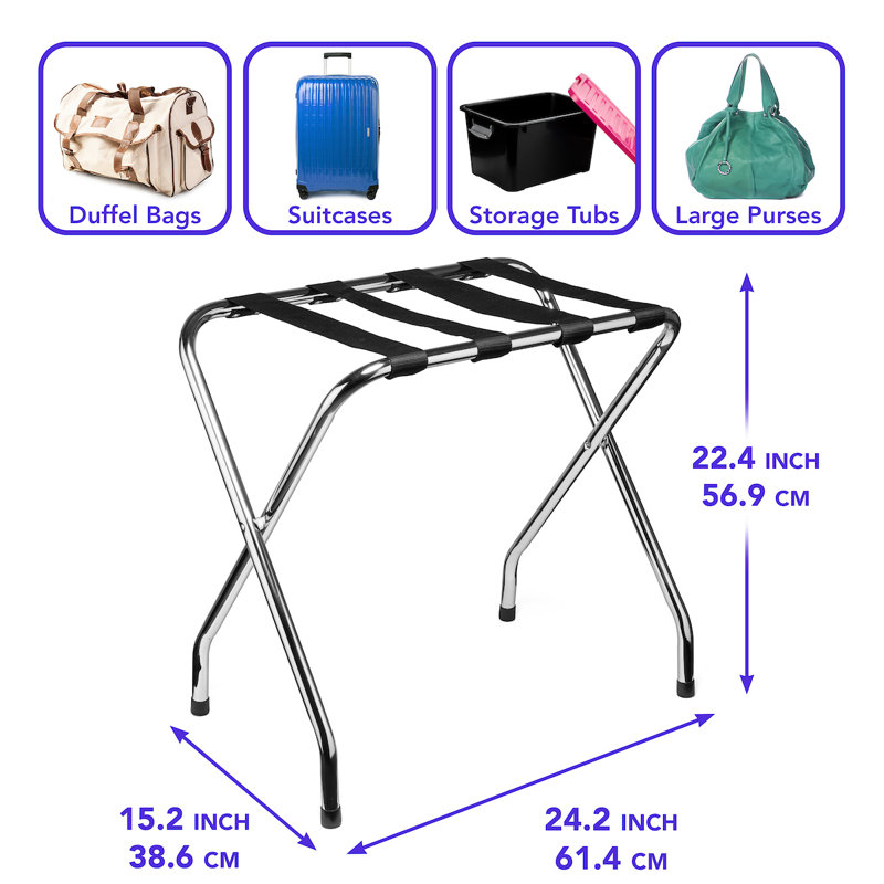 USTECH Chrome Foldable Luggage Rack with Black Straps