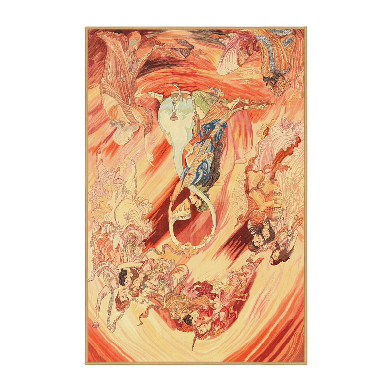 Tapis oriental en laine / polyester tissé à la machine à motif oriental beige / noir / orange, Rectangle 5 pi x 7 pi