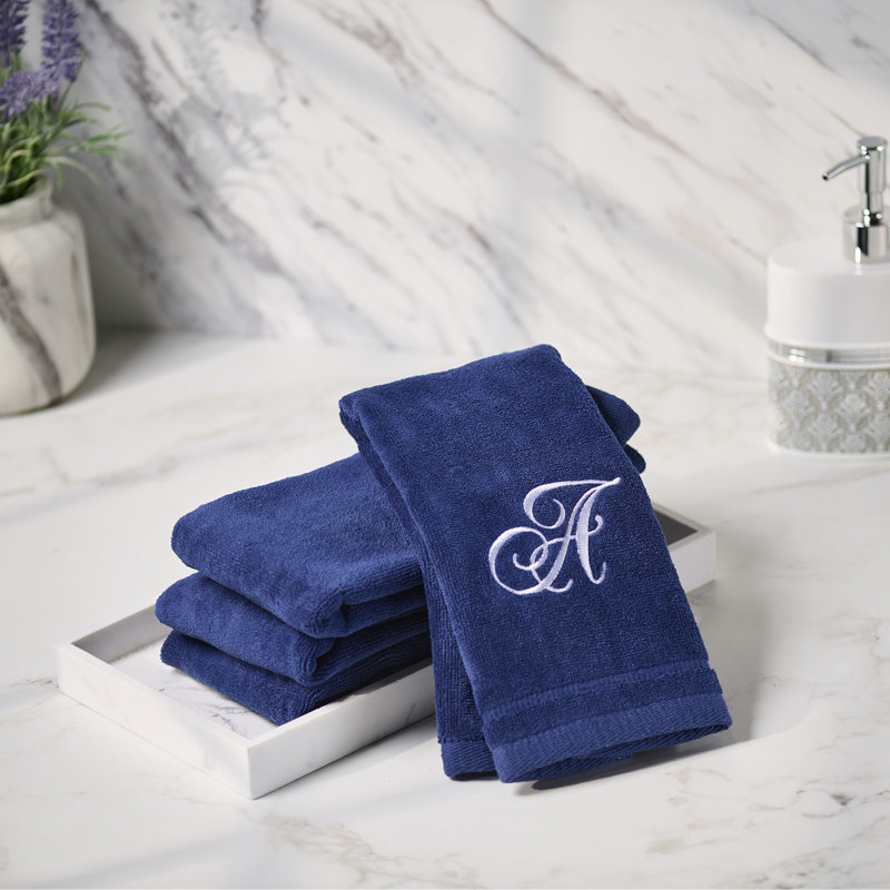 Ensemble de 4 serviettes monogrammées bleu marine - brodées blanches, H