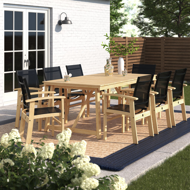Anautica 8 - Person Teak Wood Patio Dining Set with Rectangular Table