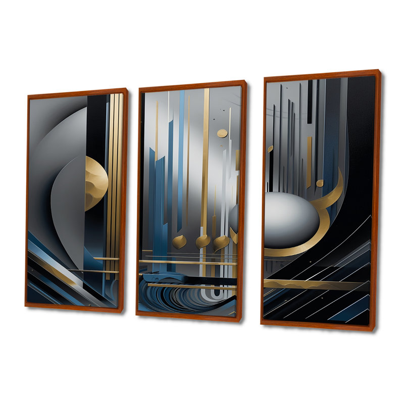 Minimal Tech Blue Silver Sphere - Ensemble de décorations murales géométriques, H 40 po x l 60 po x P 1 po