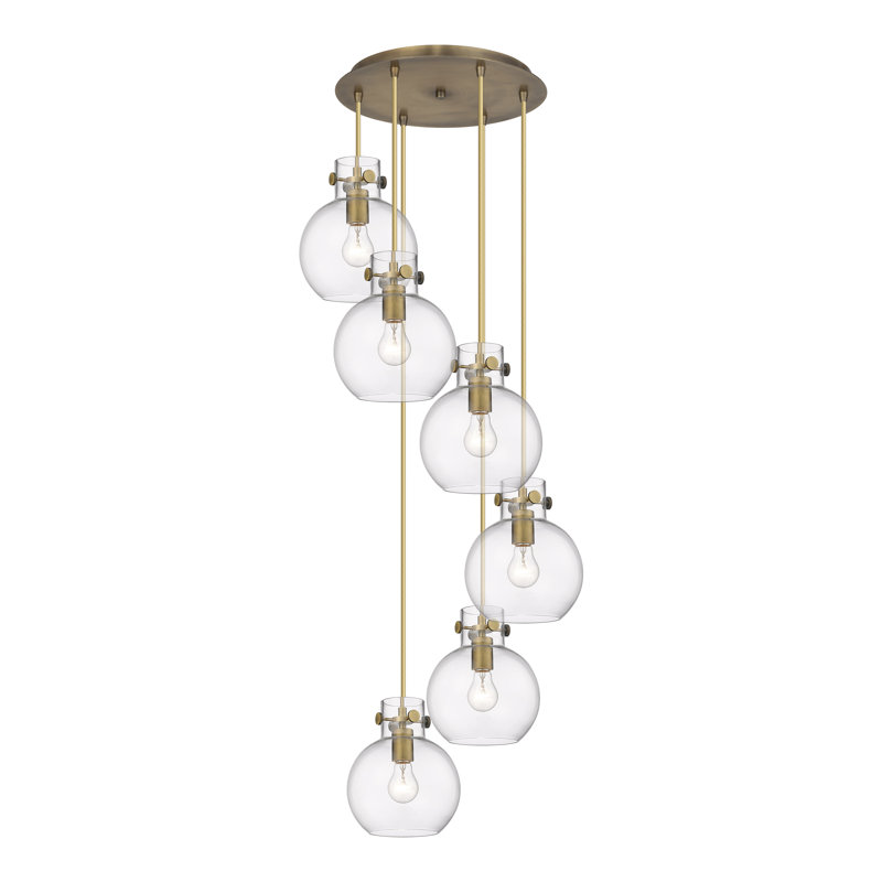 Luminaire suspendu sphère 6 lumières Amrith, Laiton brossé, Transparent