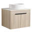 Meuble-lavabo mural 24 po. Chêne blanc avec lavabo en céramique. Porte à fermeture en douceur sans effort et vaste espace de meuble-lavabo