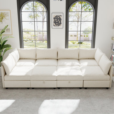 Modular Sectional Sofa, Convertible Sofa Seat With Storage, Sleeper Sectional Sofa Set, Fabric Flexible Modular Combinations for Living Room