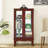 3 Shelf Curio Cabinet In Cherry With Mirrored Back And Resistance Lighted Space Saving-1187251955