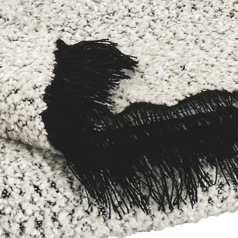Leonita Black and White Chenille Throw Blanket with Fringe