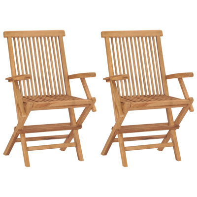 vidaXL Folding Patio Chairs with Armrests, Outdoor Wooden Seats for Garden, Solid Teak Wood by Highland Dunes