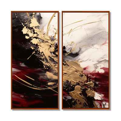 Gold And Red Fluid Fusion - Abstract Wall Art For Living Room, Gold Abstract Set Of 2