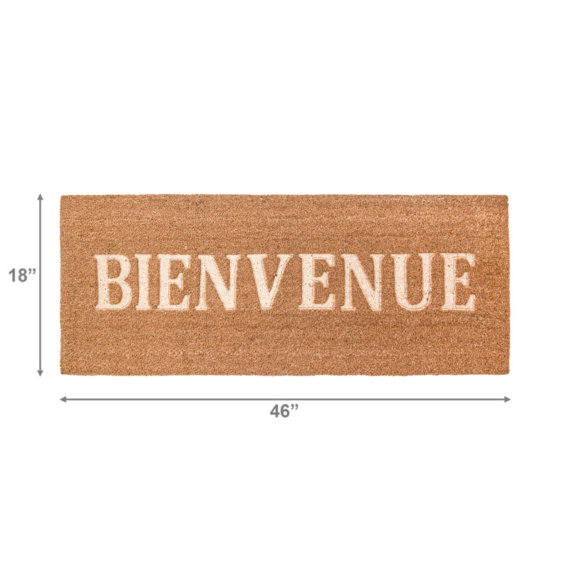 Tapis de porte en fibre de coco embossée Bienvenue 18 po x 46 po