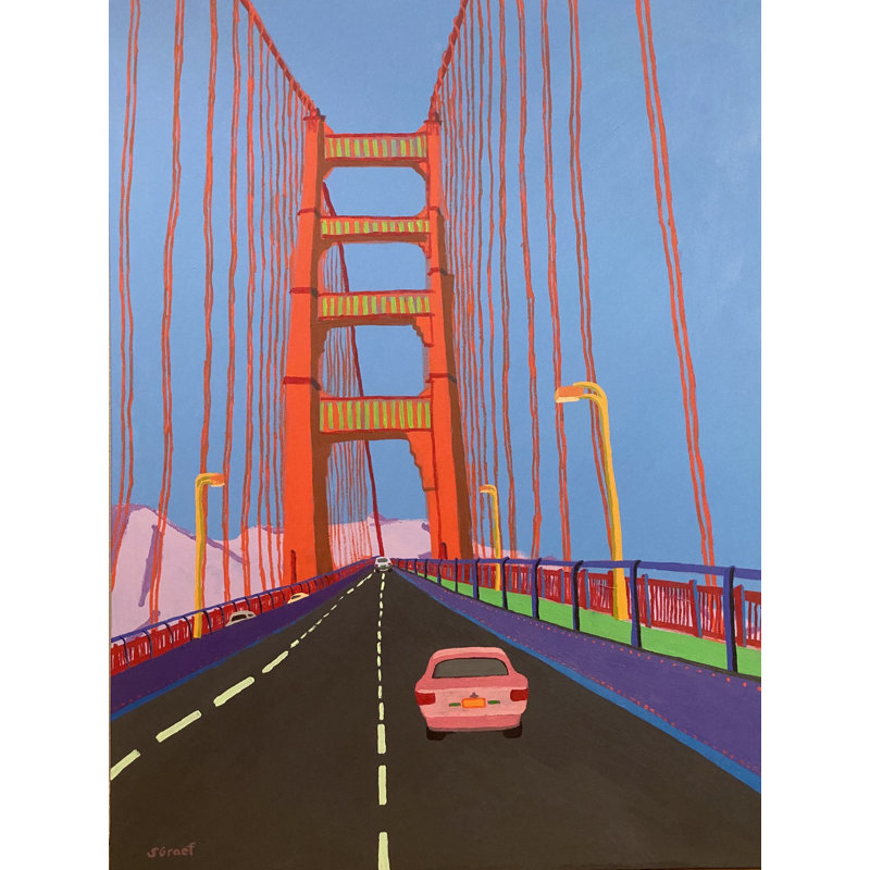 Driving Across The Golden Gate Bridge by Sue Graef, Black Framed Paper, 21.25" H x 17.25" W