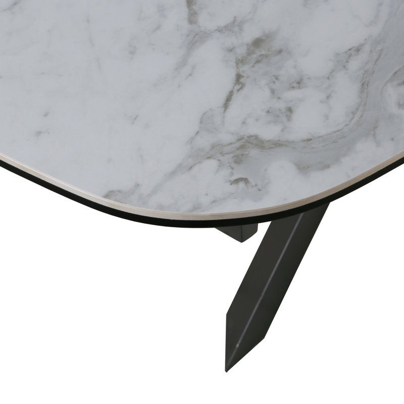 Arcibaldo Extendable Oval Metal Base Dining Table, White/Gray/Gray