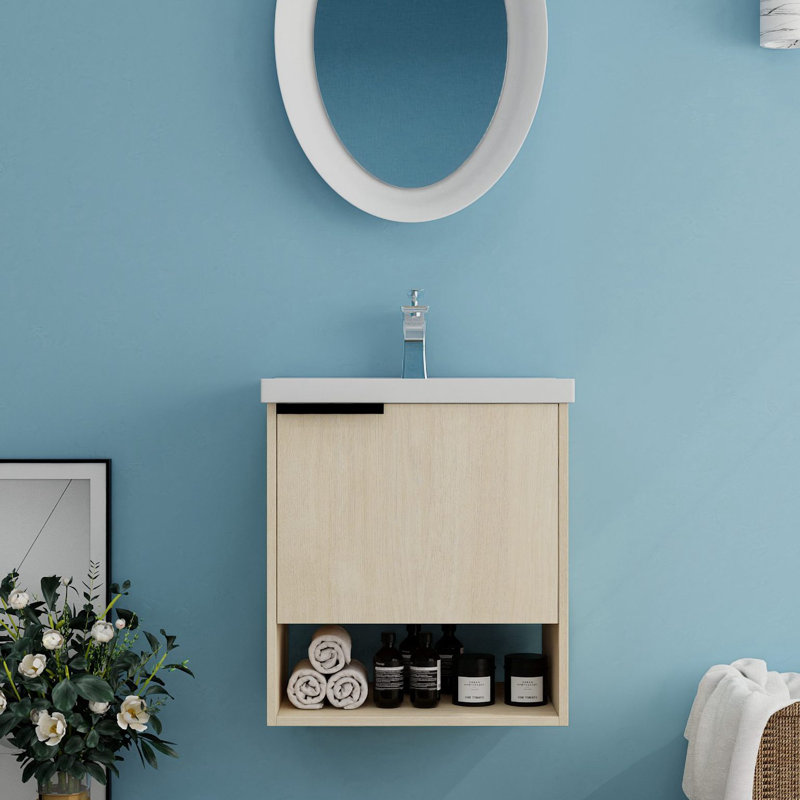 Meuble-lavabo simple mural 19,9 po avec plateau en céramique Nahdean