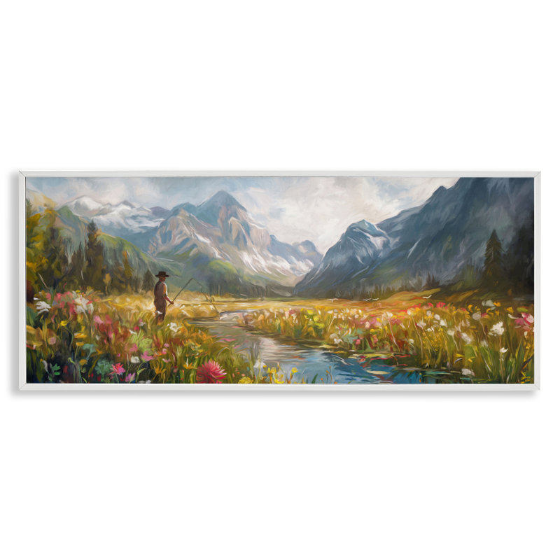 Pêche au paradis entre les montagnes, estampe numérique, design par Ramona Murdock, H 13 po x l 30 po