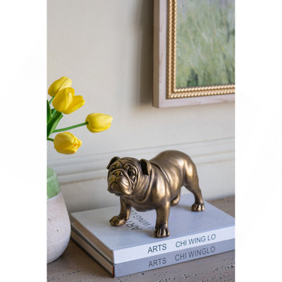 Figurine de bouledogue français réaliste 10 x 5 x 6 po avec finition cuivre, statue de chien