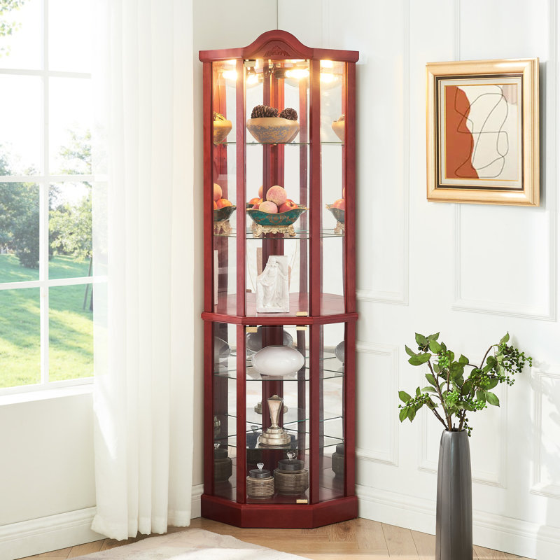 Tablettes réglables en cerisier de style armoire de rangement éclairée de style cerise avec éclairage, couleur, rangement, sculptures complexes