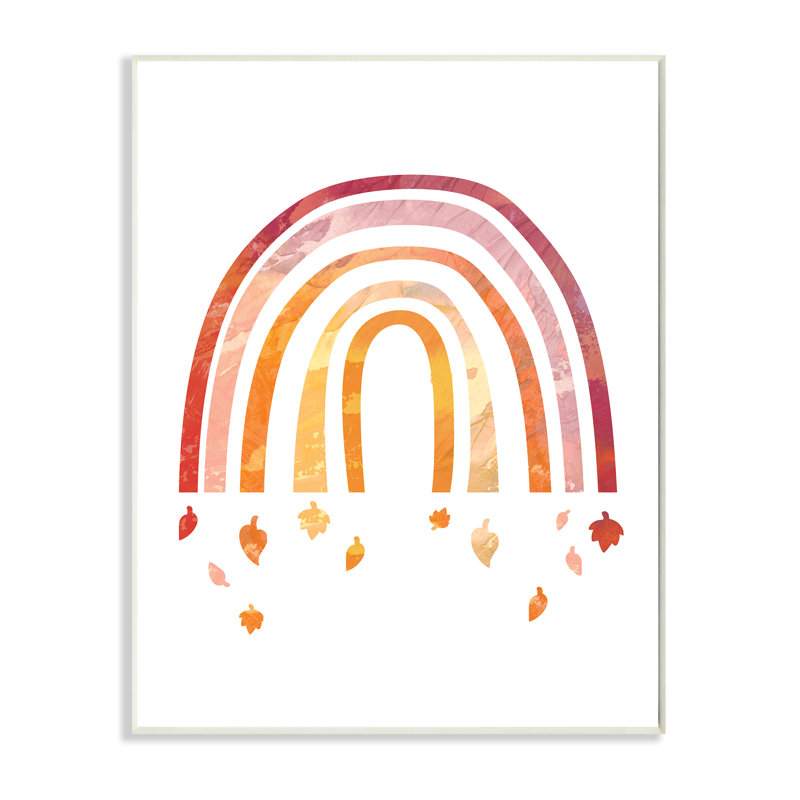 Arc-en-ciel rouge avec des feuilles d'automne tombant, H 15 po x l 10 po x P 0,5 po, Plaque murale