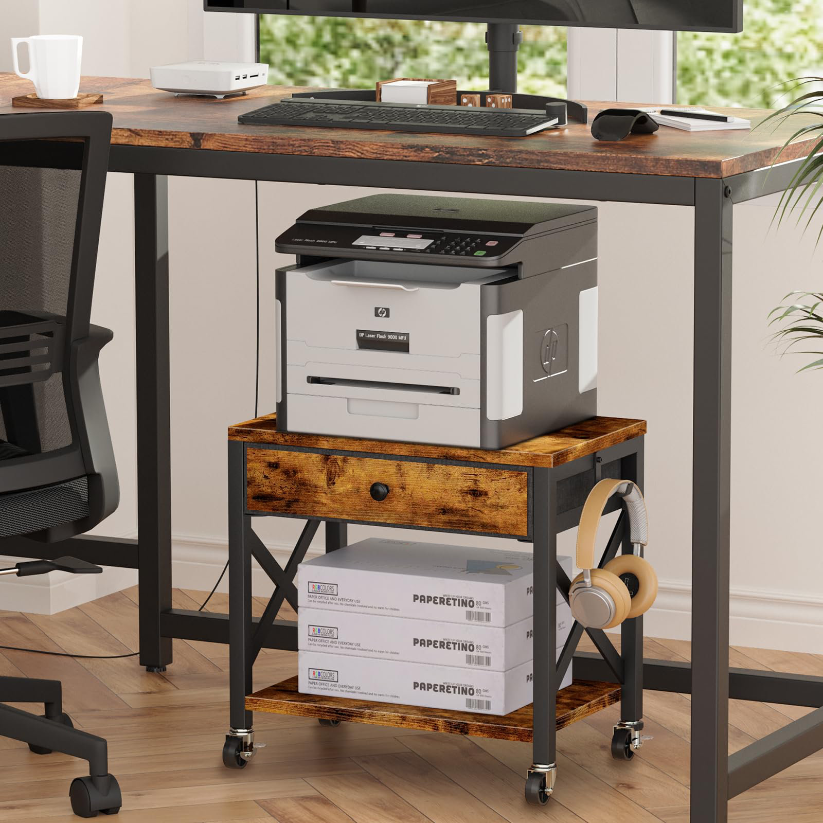 17 Stories 2-Tier Desktop Printer Stand With Large Drawer, Under Desk ...