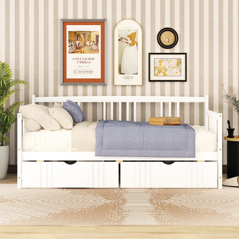 Lit de jour simple blanc avec tiroirs fonctionnels - Améliore votre chambre à coucher, Blanc