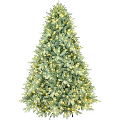 5ft Blue Christmas Tree With 300 Warm White Lights, 1194 Tips, Hinged Branches For Fast Setup, Metal Base, Modern Holiday Ornament Tinted Pe+ Assembly Installation, Stand, Unique Decor