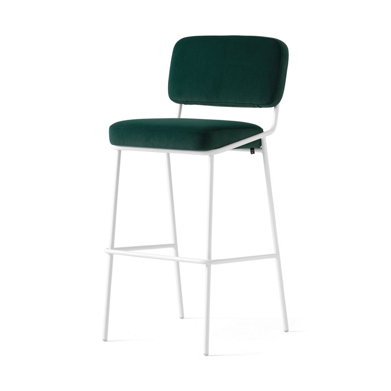 Sixty Upholstered Counter Stool with Metal Frame, Dark Forest Green, Painted Brass, Counter Stool (25.63" Seat Height)