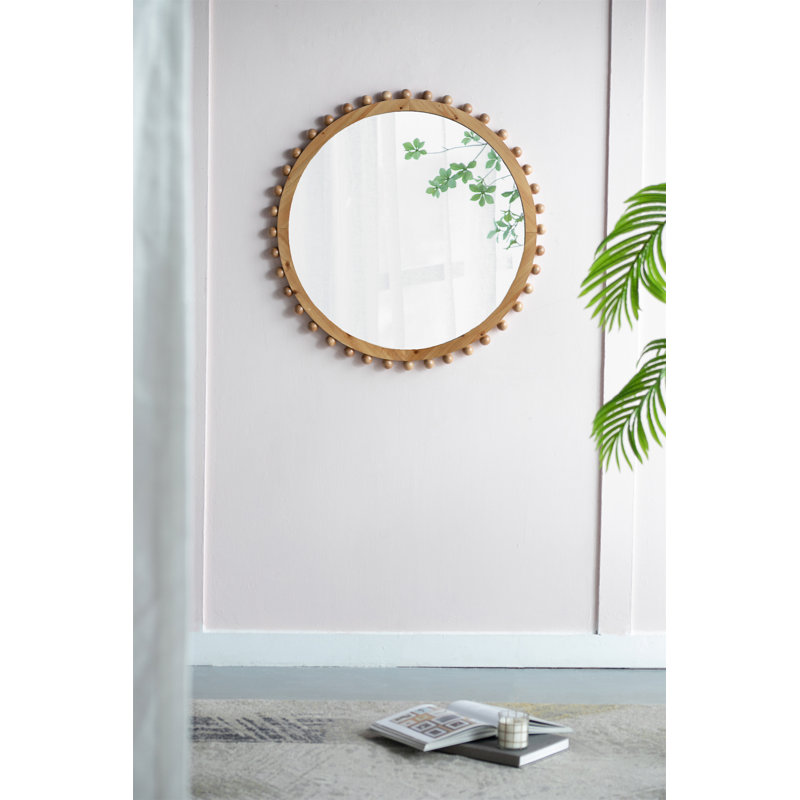 D34 "Miroir rond en bois avec cadre perlé