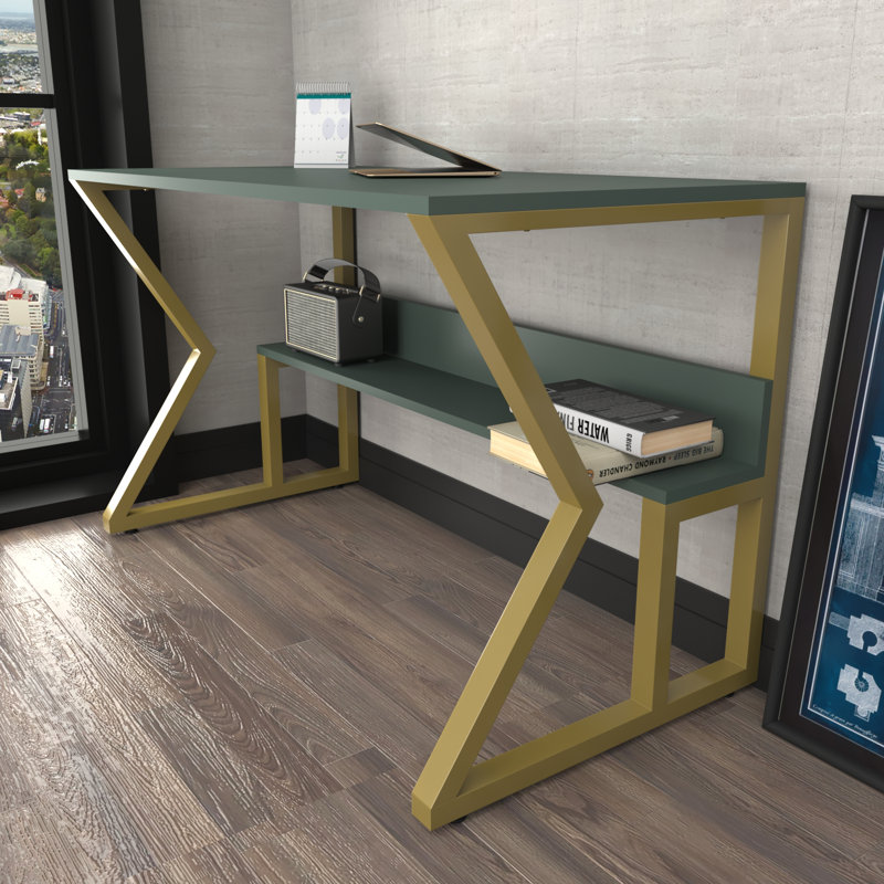 Lacie-Jane 120Cm W Rectangular Computer Desk, Gold, Green