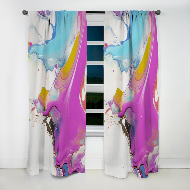 Fuchsia rose et bleu clair Illusions fluides I - Rideau occultant abstrait - 1 panneaux, L 52 po x L 84 po