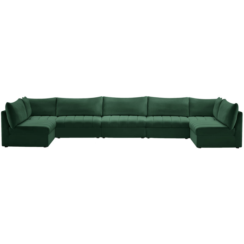 Ensoll Velvet U-Shaped Sectional Reversible, Green Velvet