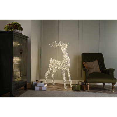 120cm lit silver spiral twirl reindeer