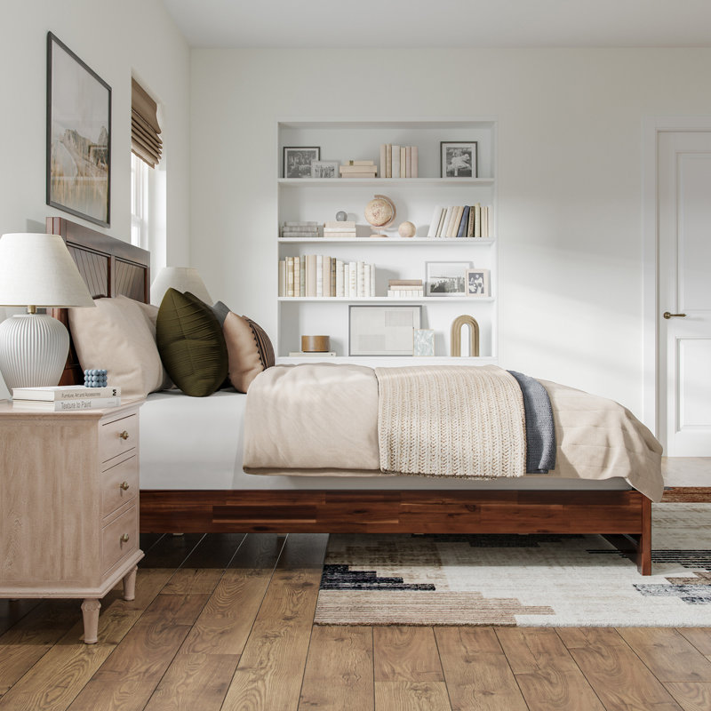Lit plateforme en bois massif Jeinny, Barnwood, Grand