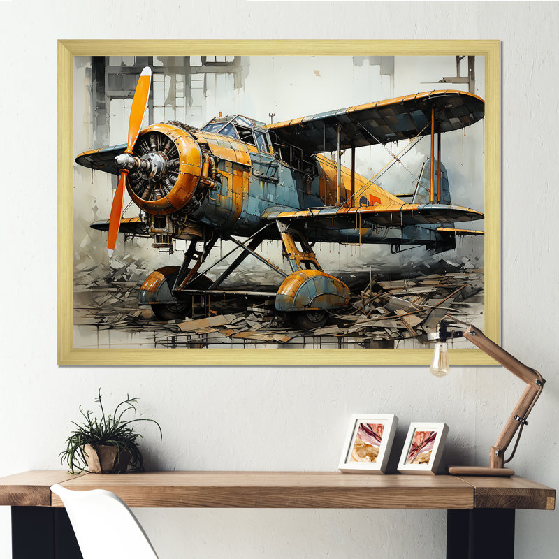 " Industrial Plane Essence ", Gold Single Picture Frame, 24" H x 32" W x 1" D