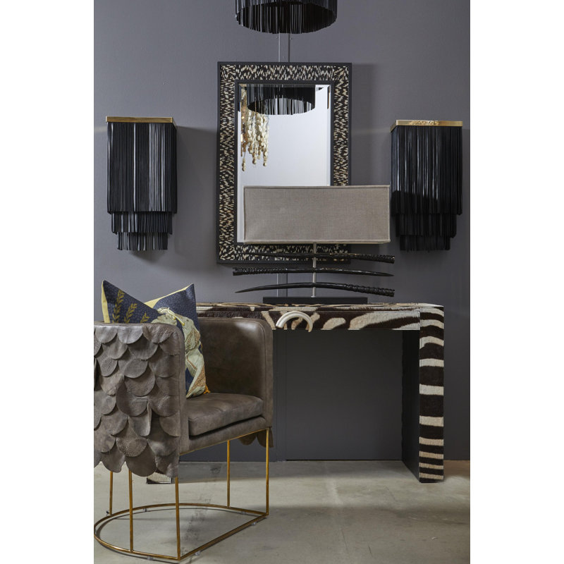 'Ndidi' Leather Fringe Wall Sconce w/ Solid Brass Accents, Black