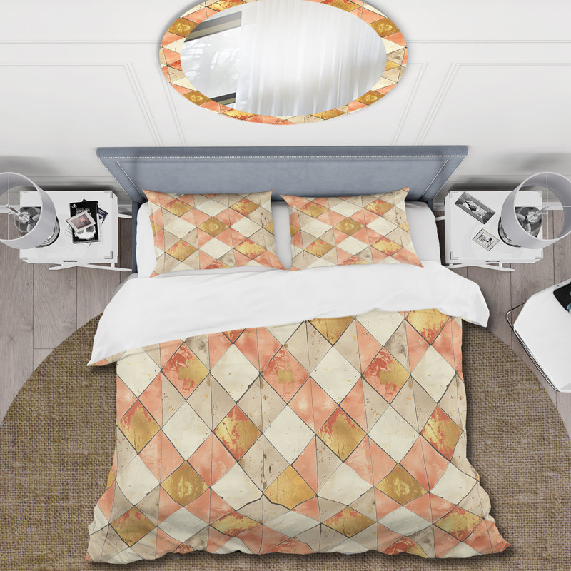 Ensemble de housse de couette rustique saumon et doré I - Farmhouse, Housse de couette simple + 2 taies décoratives st