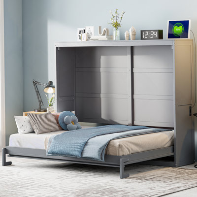 Grand lit escamotable mural, gris