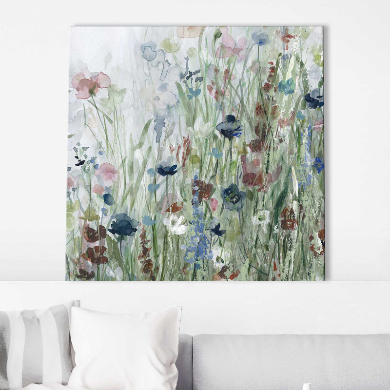 «Wildflower Fields» par Carol Robinson - peinture sur toile tendue, L 18 po x H 18 po, Toile tendue