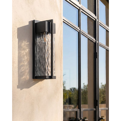 MALKI Powder Coated Finish 1 - Bulb Hardwired Ribbed Glass Outdoor Wall Lantern