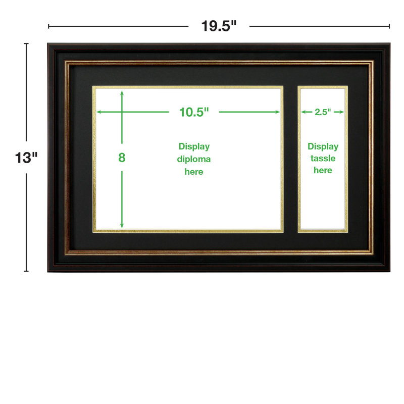 Cadre pour documents Excello Global Products 8,5 x 11 avec passe-partout double et pampille - noir / or