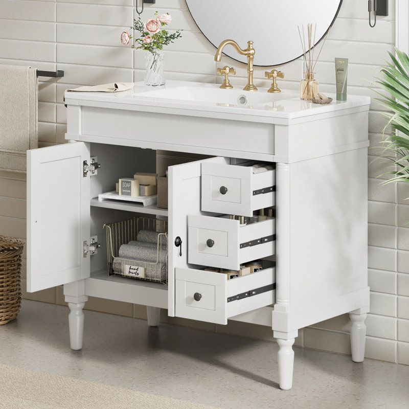 Meuble-lavabo 36 po avec lavabo en céramique, Blanc