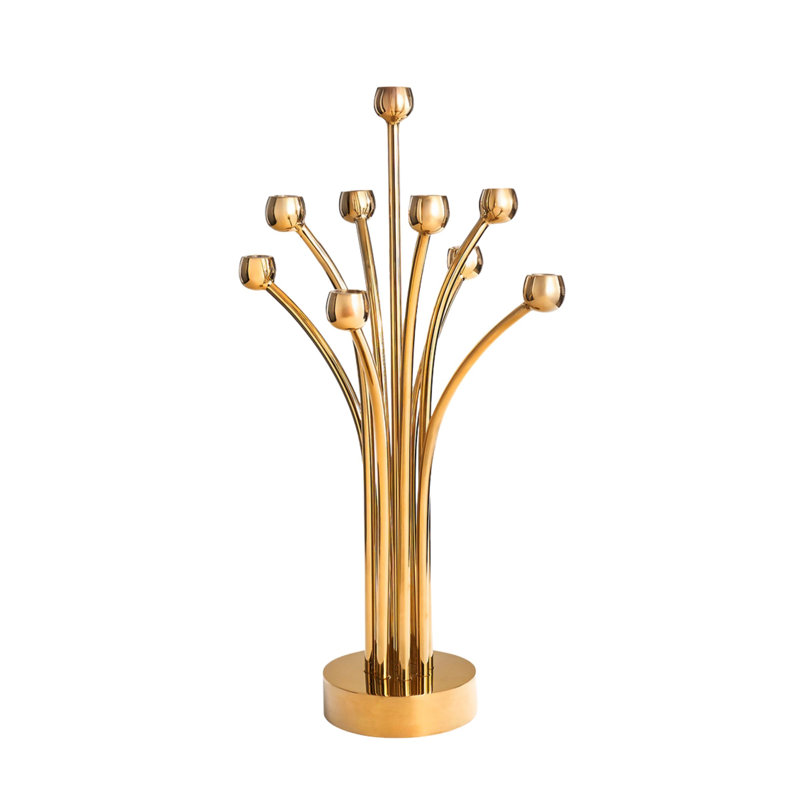 Vergogna Stainless Steel 9 Light Candelabra, Gold