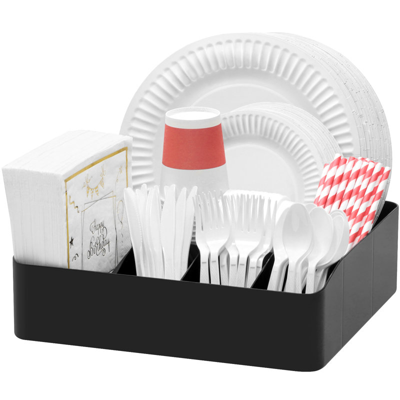 Range-assiettes en papier pour comptoir de cuisine, porte-ustensiles en plastique pour la fête, porte-ustensiles avec 7 compartiments, boîte à couverts pour couverts