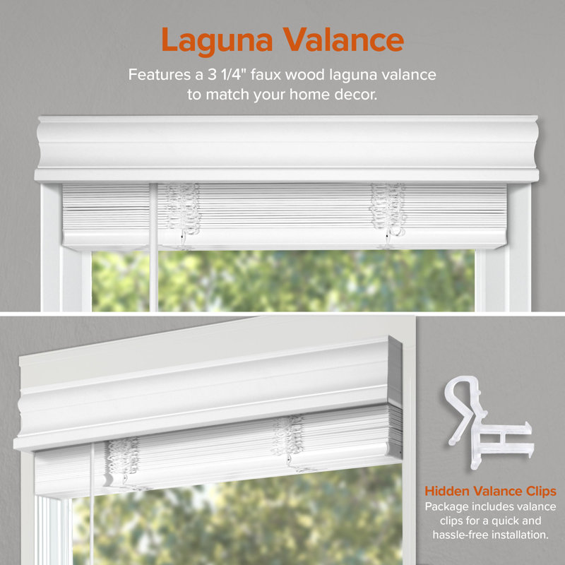 Cordless Privacy Faux Wood Blinds with No-Hole Slats and Laguna Valance – 2” Inch Blackout PVC Window Blinds, 26"W x 72"L