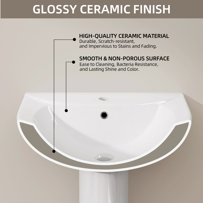 Ogonbrick 16.75'' Ceramic U-Shaped Bathroom Sink with Overflow
