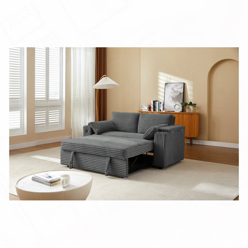 Canapé-lit en tissu Corduroy, Gris foncé