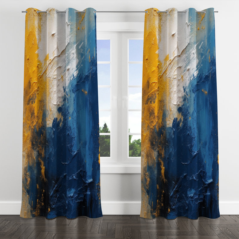Rideau occultant à œillets en velours moderne, motif « Expressions intuitives bleues et jaunes I » - 1 panneau