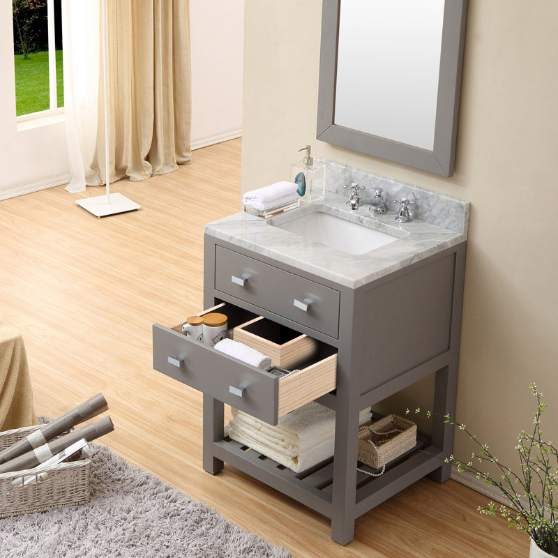 Ensemble de meuble-lavabo de comptoir en marbre blanc Carrara 24 po avec robinet Parmer, Gris cachemire, Robinet inclus