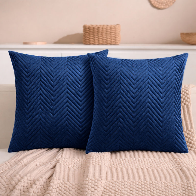 Aspire Homeware Embossed Square Velvet Cushion Cover, Navy, Pack of 2