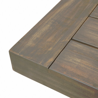 Outdoor Acacia Wood Patio Bench,Grey/Rustic Metal