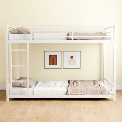 Lit simple en métal sur lit superposé - caractéristique de qualité de fabrication, réduction du bruit substantielle, garde-corps ajouté, blanc et stable, réduit considérablement, installé