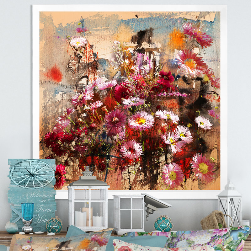 Automne fleurs mélangées - œuvre d'art traditionnelle sur toile, H 16 po x l 16 po x P 1 po