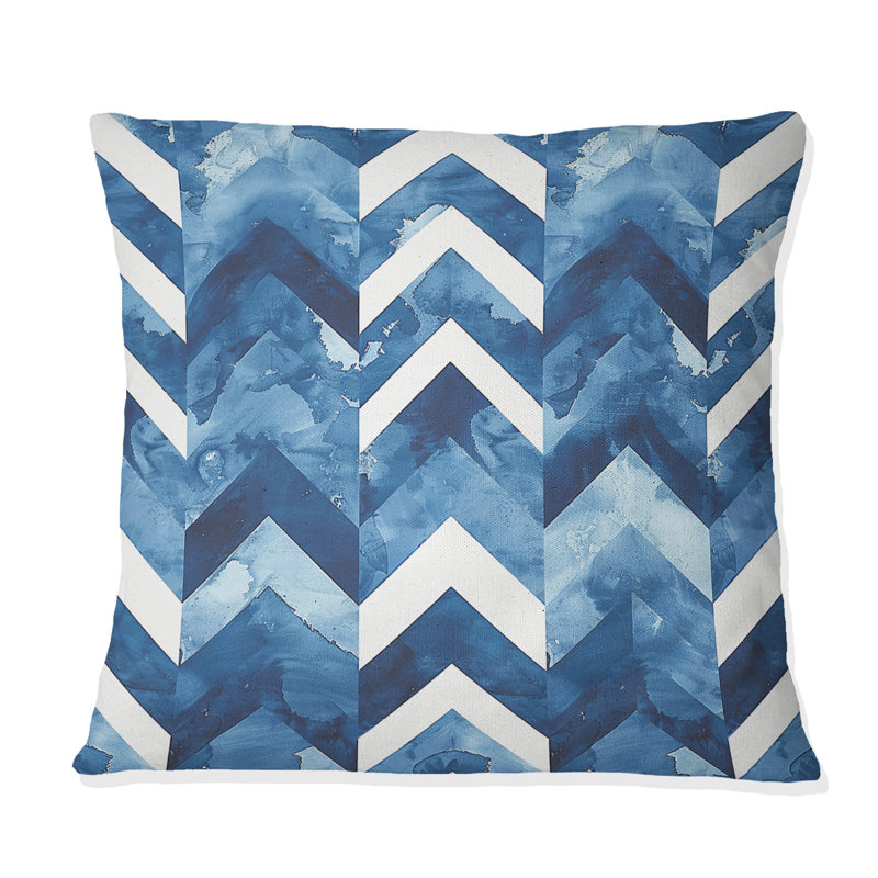 Chevron bleu et blanc - Coussin Traditional, H 18 po x l 18 po